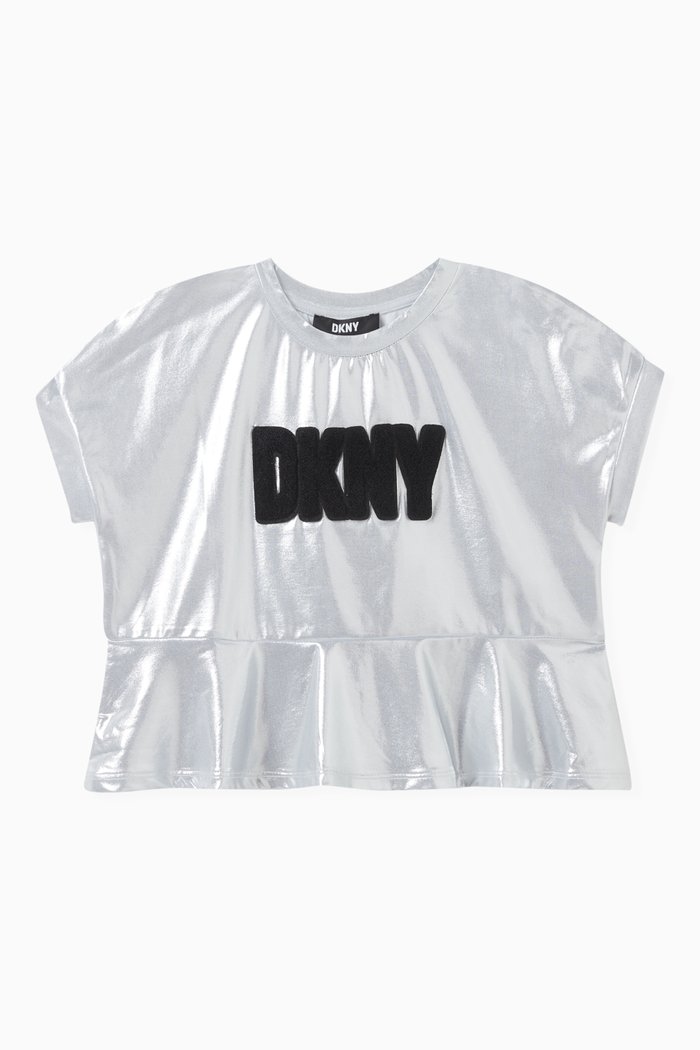 

Logo-embroidered Metallic T-shirt in Polyester, Grey