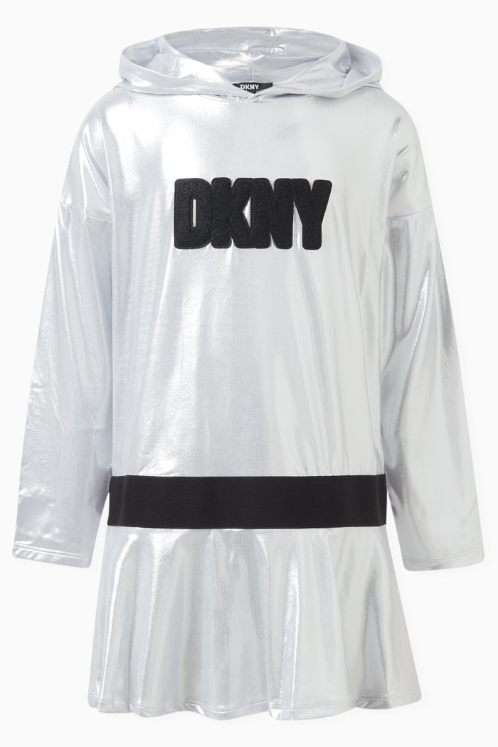 Logo-embroidered Metallic Dress in Polyester, Grey