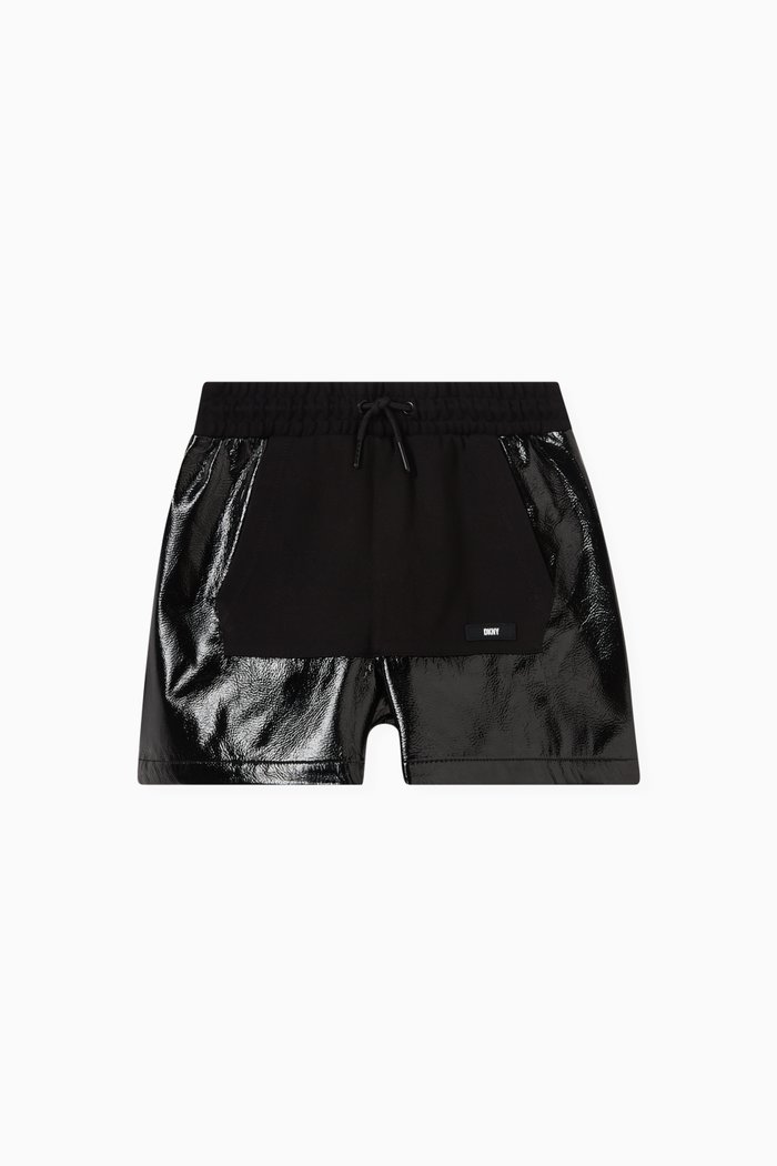 Logo-patch Shiny Shorts in Polyester, Black