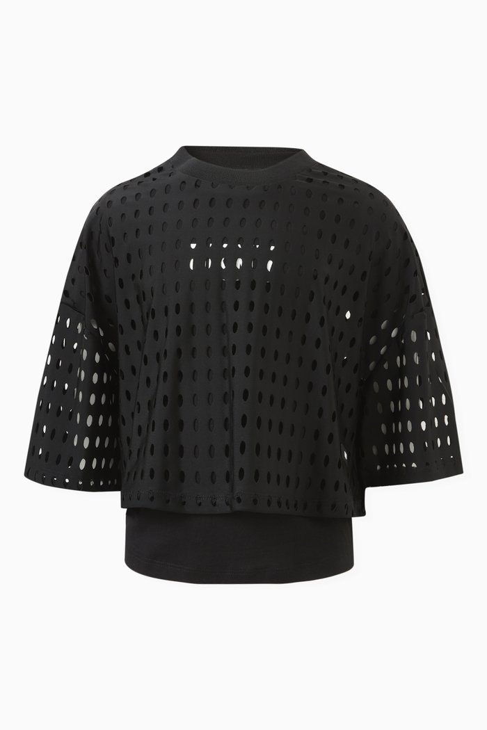 

Mesh Overlay T-shirt in Cotton, Black