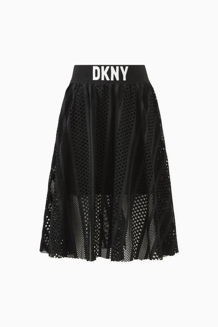 

Logo Band Mesh Overlay Skirt, Black