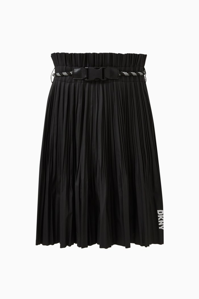 

Belted Midi Skirt in Plissé, Black