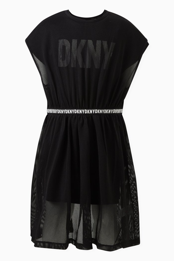 

Mesh Overlay Logo Dress, Black