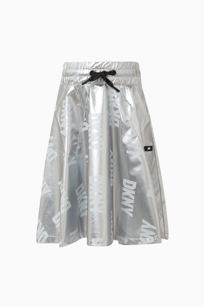 

All-over Logo Metallic-finish Skirt, Grey