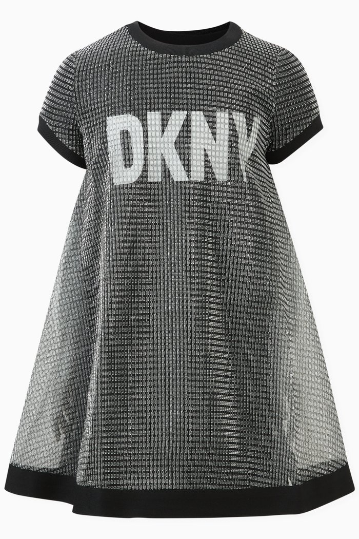 

Logo Print Mesh Overlay Dress, Grey