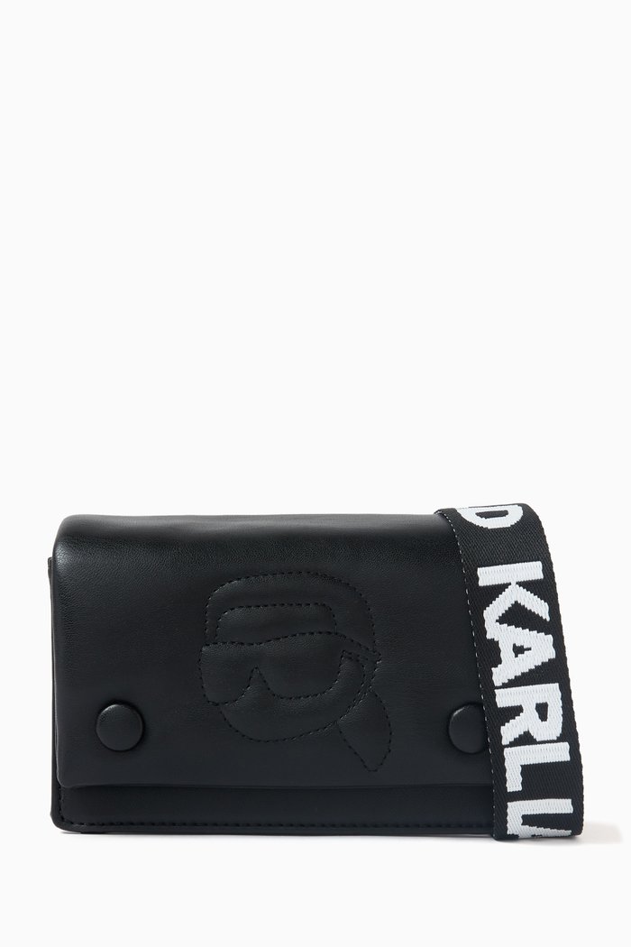 

Karl Stitch Crossbody Bag in Faux Leather, Black