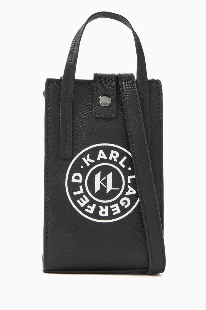 Logo Phone Bag in Faux Leather, Black