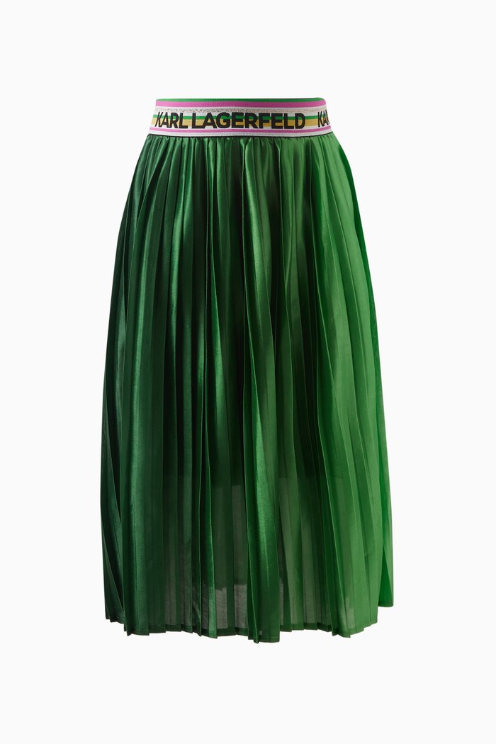 Logo-tape Midi Skirt in Satin, Green
