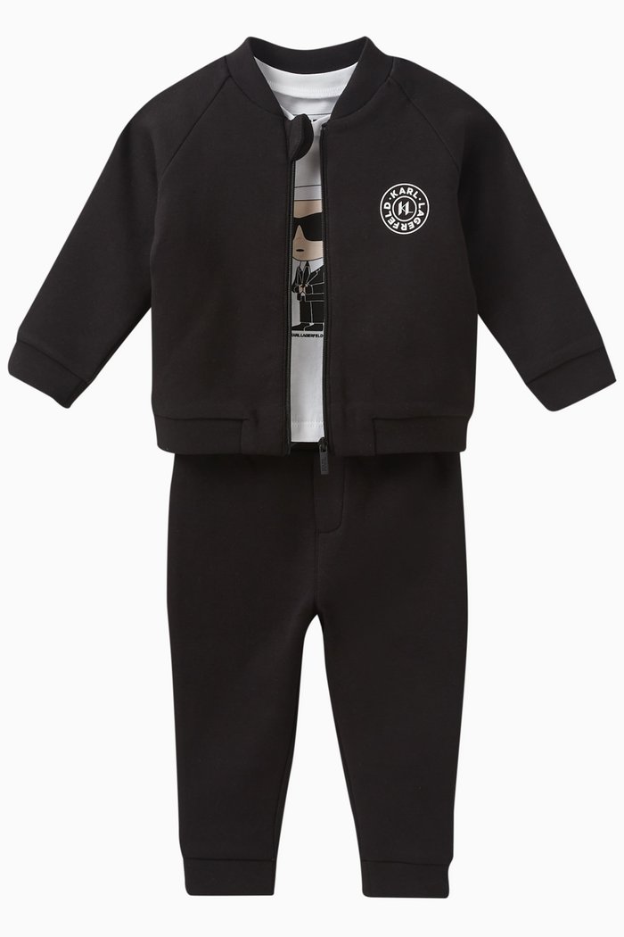 

T-shirt, Cardigan and Pants Set in Cotton, Black