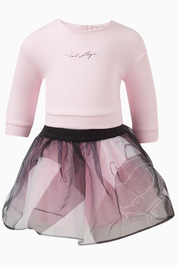

Logo-print T-shirt and Skirt Set in Cotton, Pink