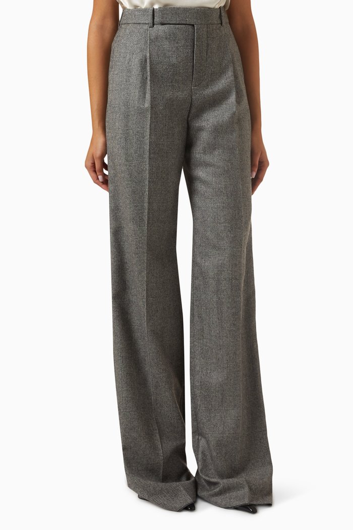 

Flared Pants in Prince-of-Wales Flannel, Black