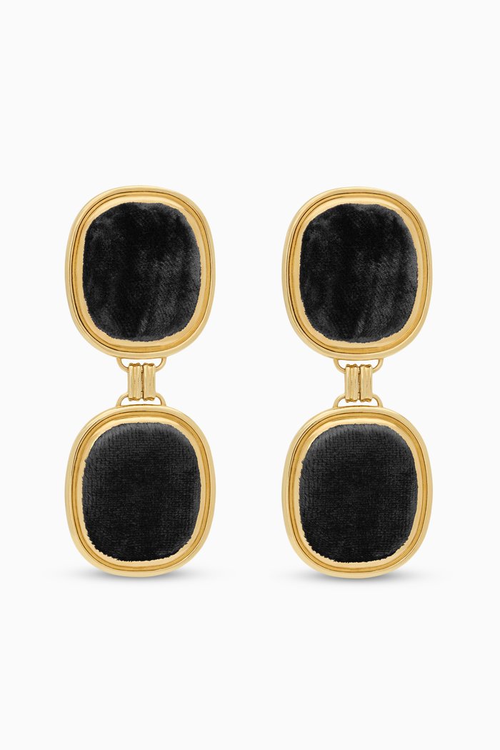 

Twin-square Clip-on Earrings in Velvet & Metal, Black