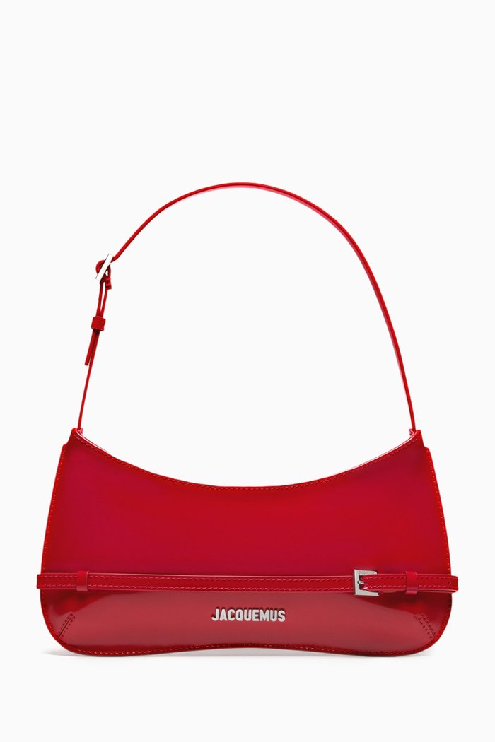 

Le Bisou Ceinture Buckle Shoulder Bag in Leather, Red