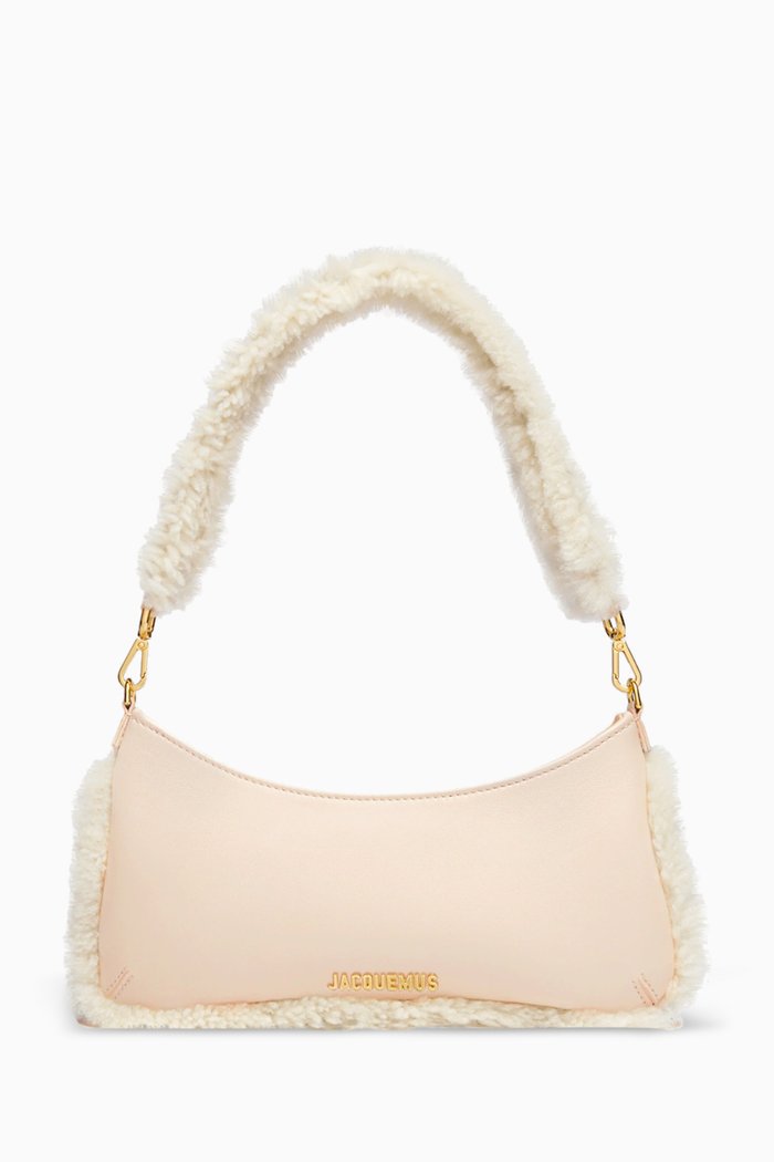 Le Bisou Doux Shoulder Bag in Leather & Sherling, Neutral