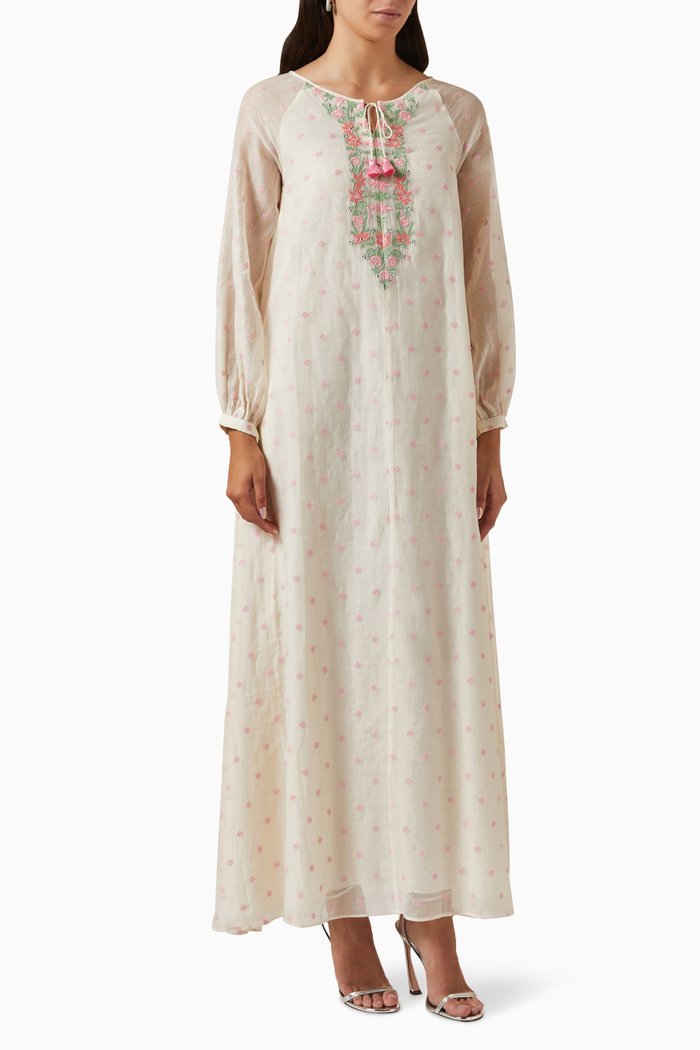 

Floral-embroidered Kaftan, Neutral