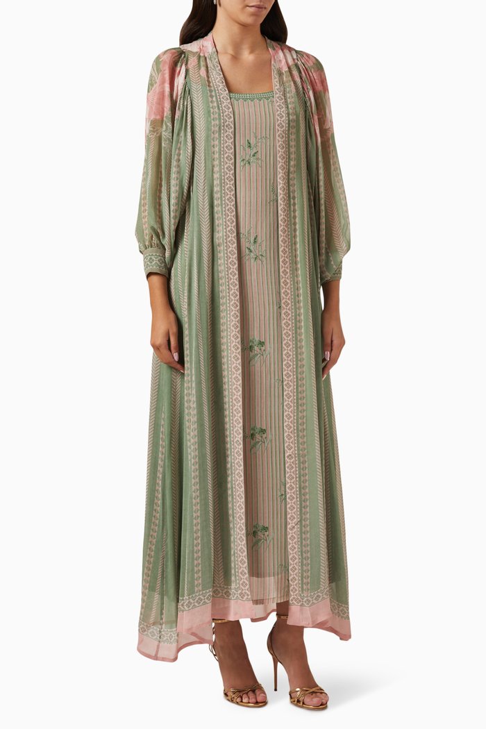

Floral-print Jacket & Dress Set, Green