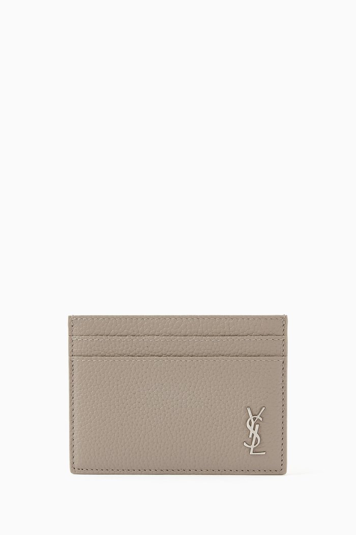 Tiny Monogram Card Case in Grained Leather, Brown