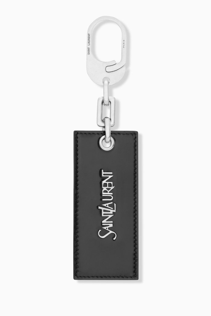 SAINT LAURENT Paris keyring in Brushed Leather, Black