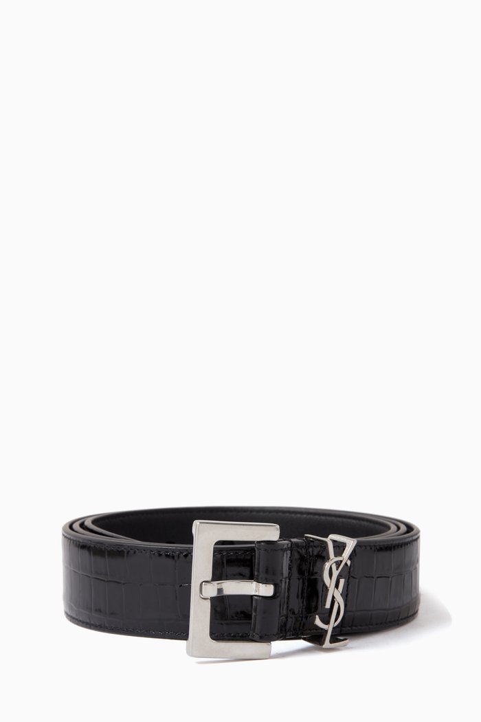 

Cassandre Belt in Croc-embossed Calfskin Leather, Black
