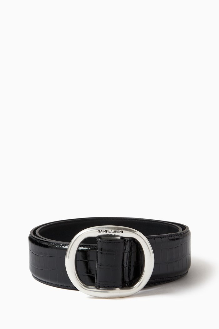 

Logo Oval Buckled Belt in Leather, Black