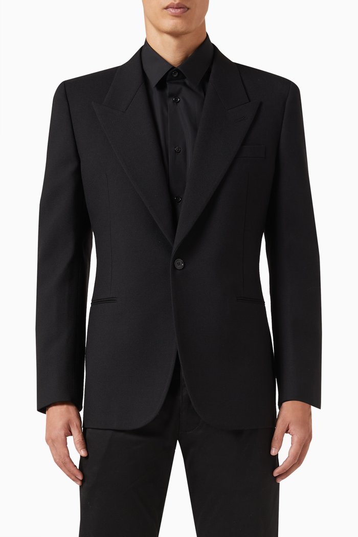 Single-breasted Jacket in Wool Gabardine, Black