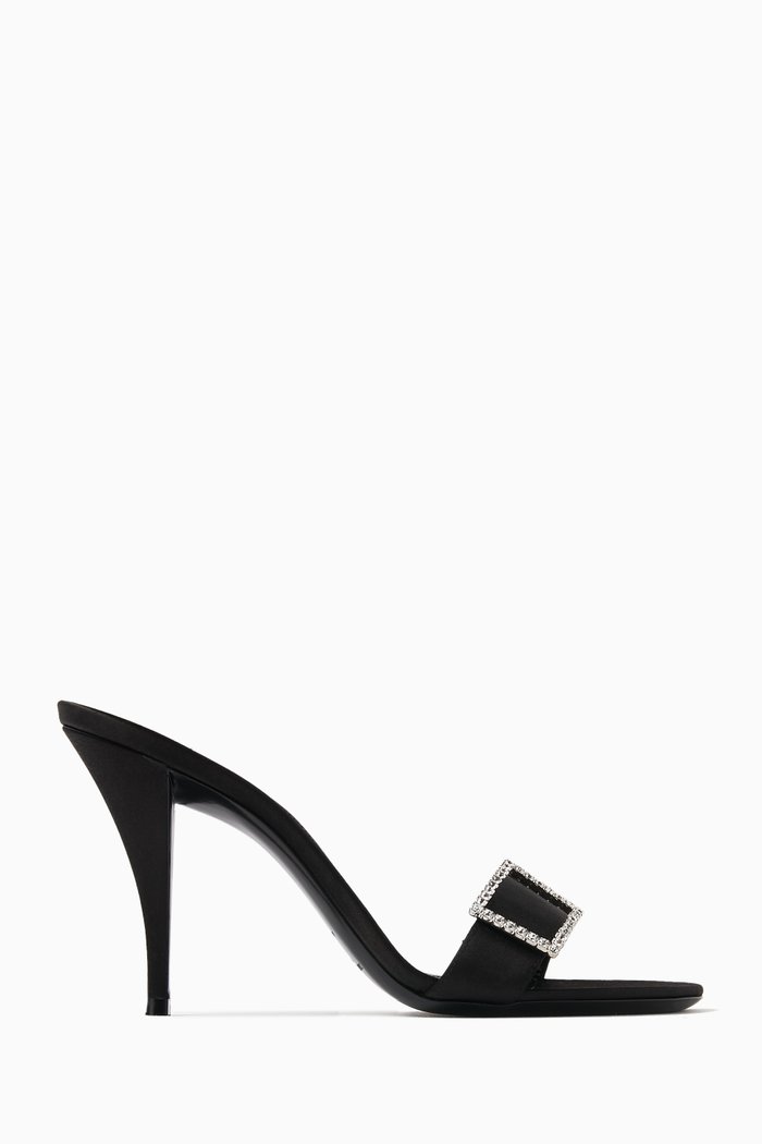 

Simone Crystal 90 Mules in Crêpe Satin, Black