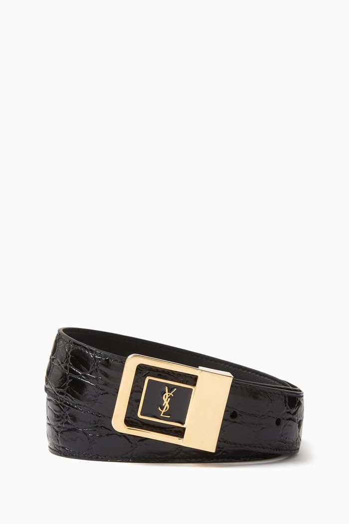 

La 66 Buckle Belt in Crocodile-embossed Leather, Black