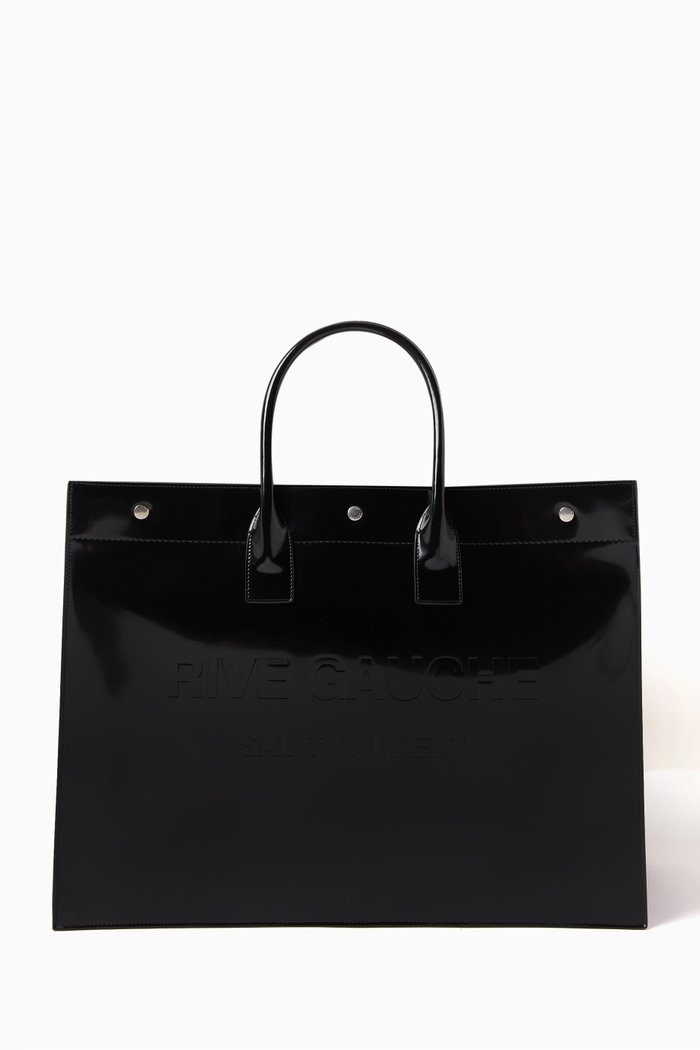 

Large Rive Gauche Tote Bag in Glazed Leather, Black