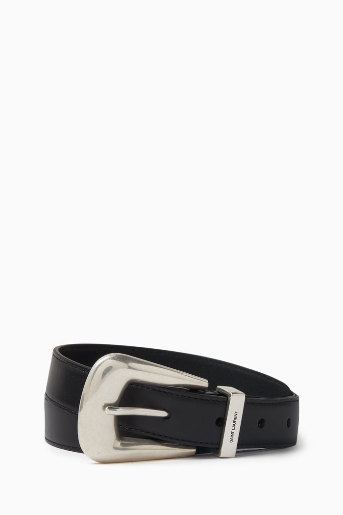 

Folk Buckle Belt in Smooth Leather, Black