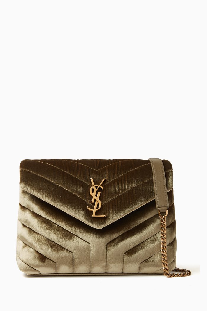

Small Loulou Puffer Bag in Quilted Velvet, Green