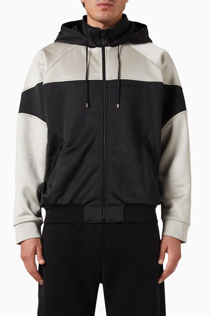 

Two-tone Zipped Hoodie in Fleece, Black