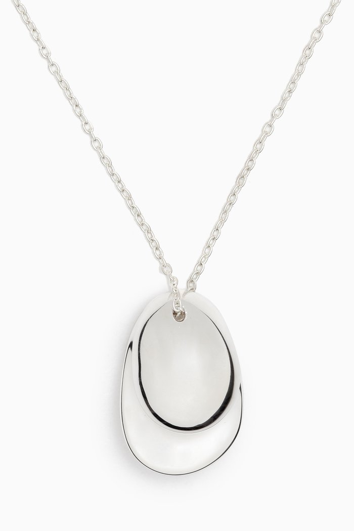

Pinched Drop Pendant Long Necklace in Metal, Silver