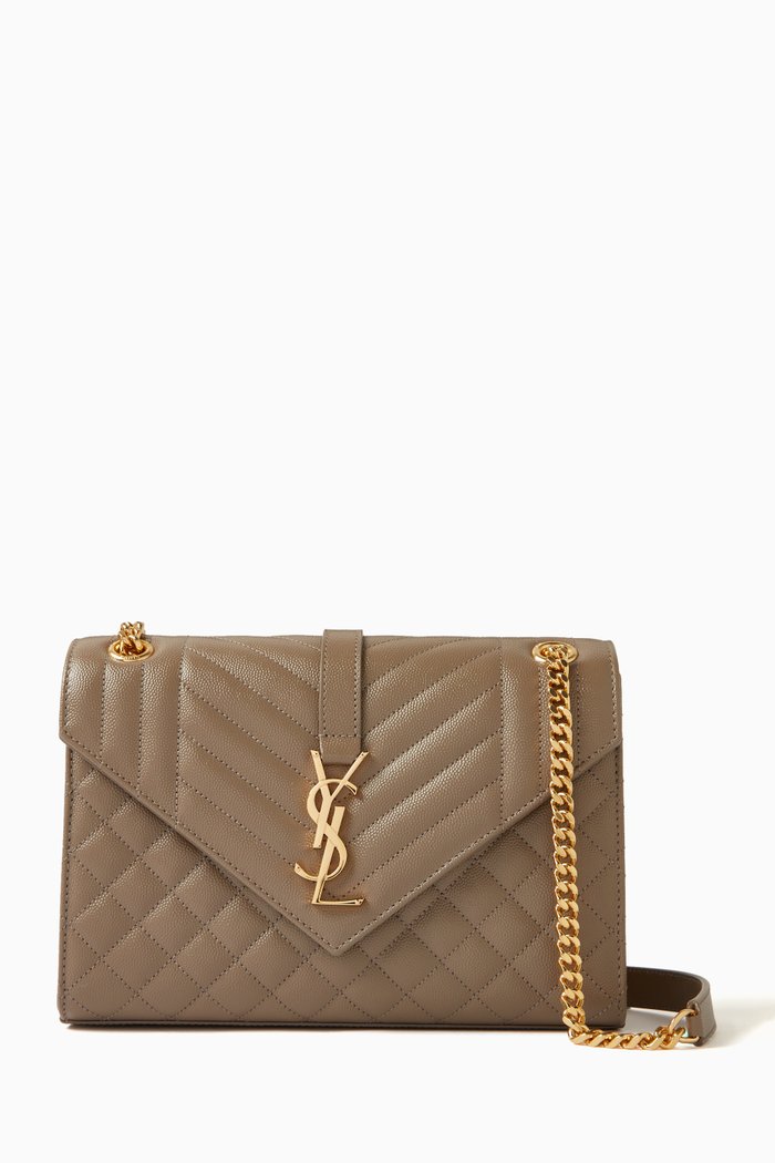 

Medium Envelope Shoulder Bag in Quilted Leather, Brown