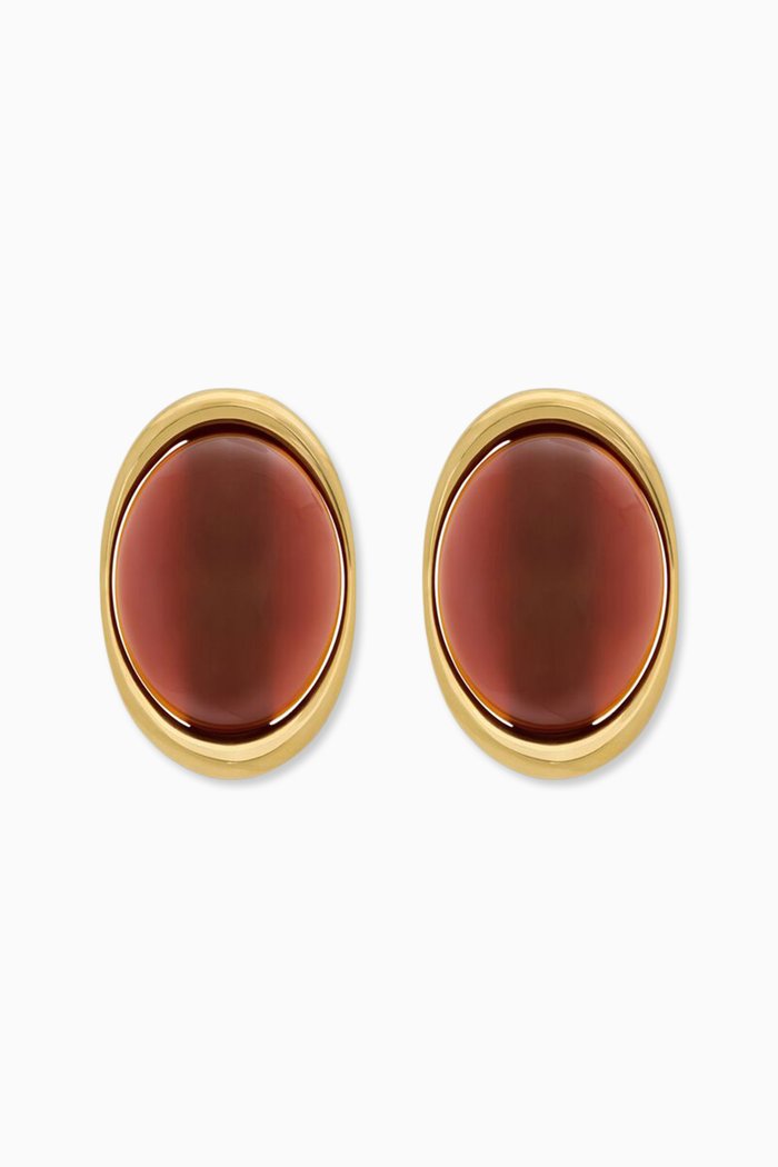 

Oval Cabochon Earrings in Carnelian & Metal, Gold