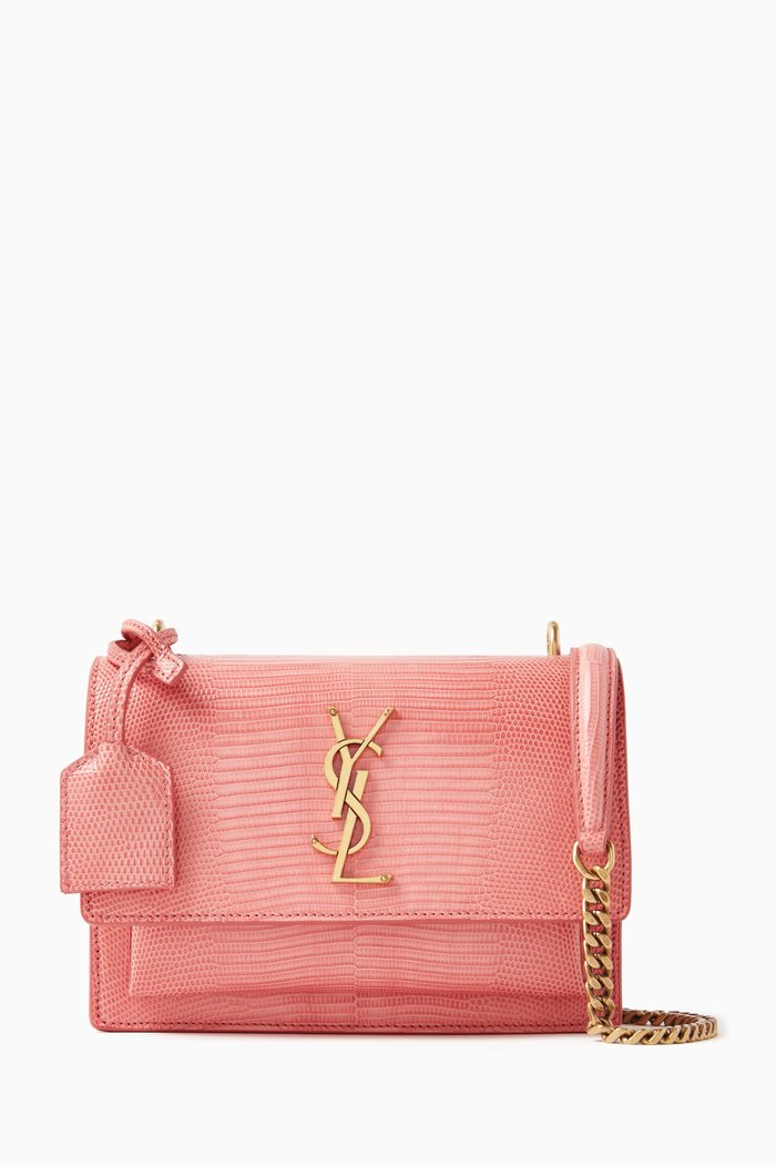 Small Sunset Shoulder Bag in Lizard Leather, Pink