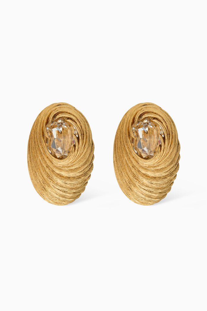 

Crystal Cocoon Earrings in Brass, Gold