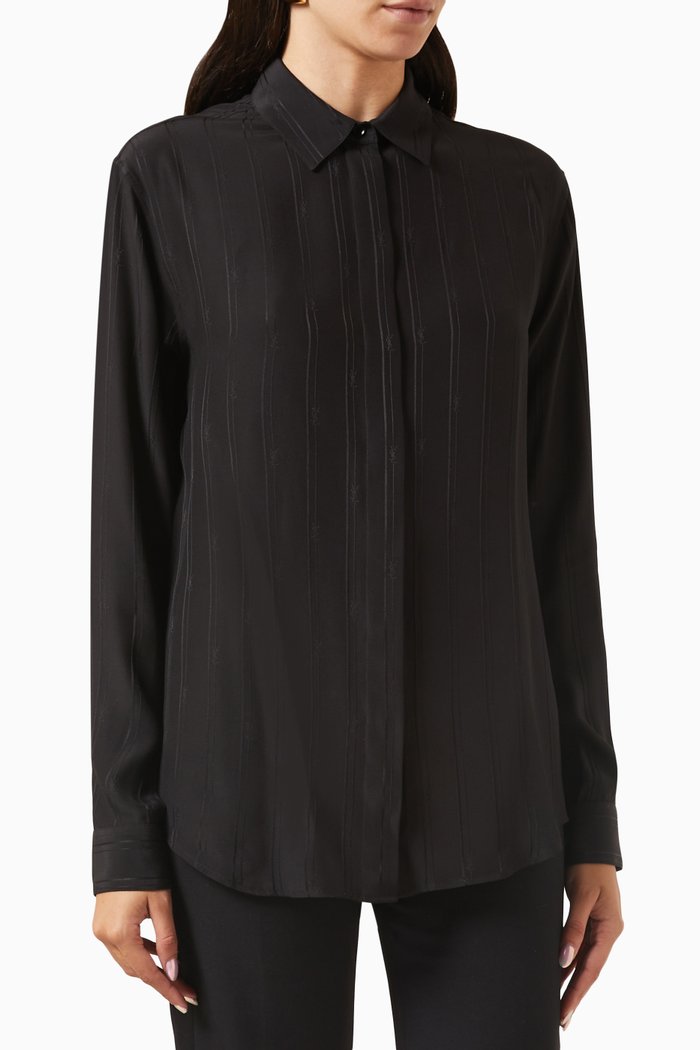 

Cassandre Striped Shirt in Organic Silk, Black
