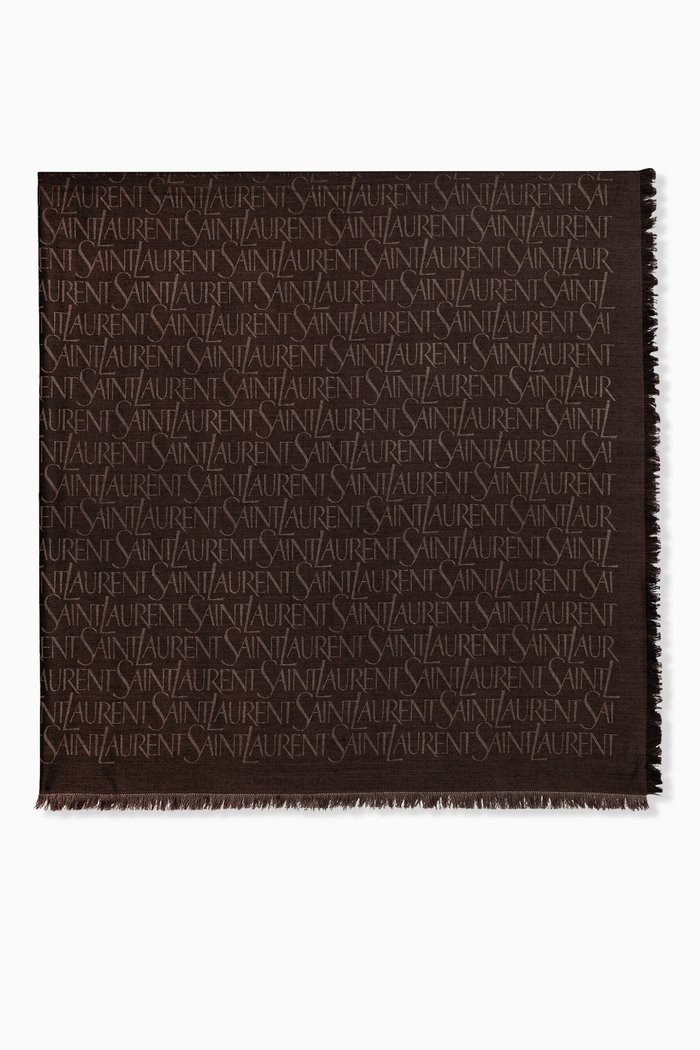 

SAINT LAURENT Large Square Scarf in Silk & Wool Jacquard, Brown