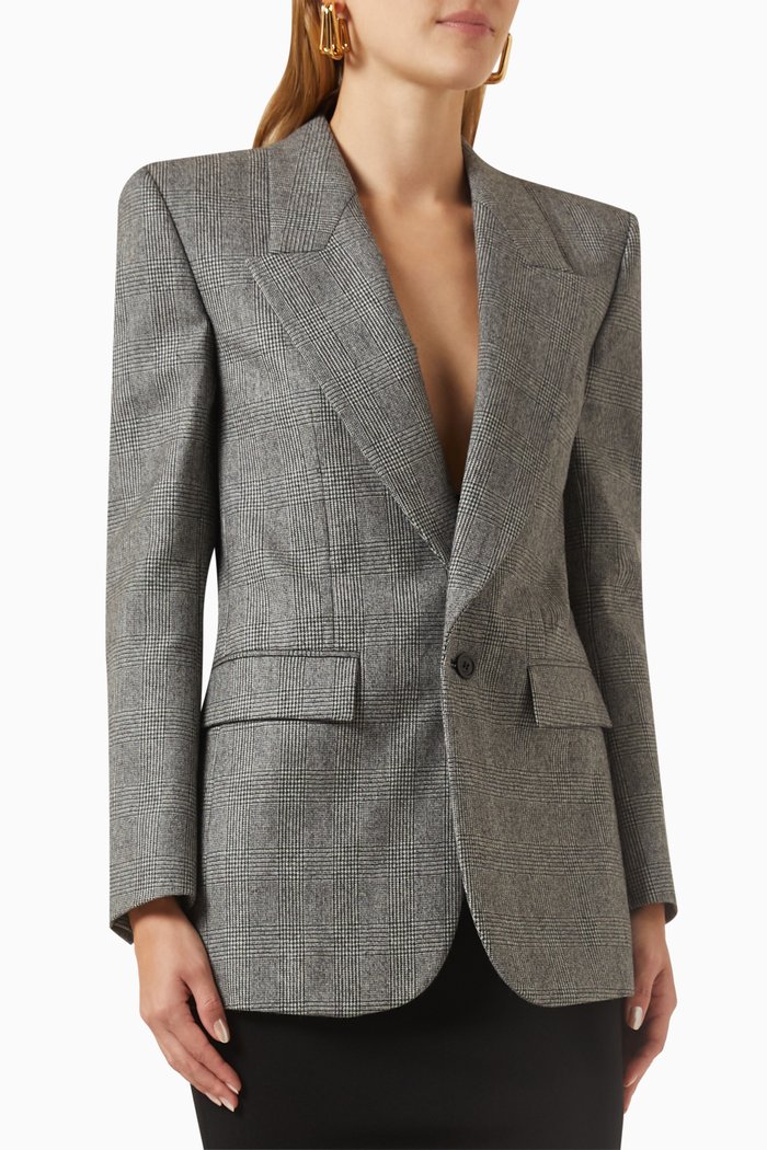 

Prince of Wales Flannel Jacket in Wool, Black