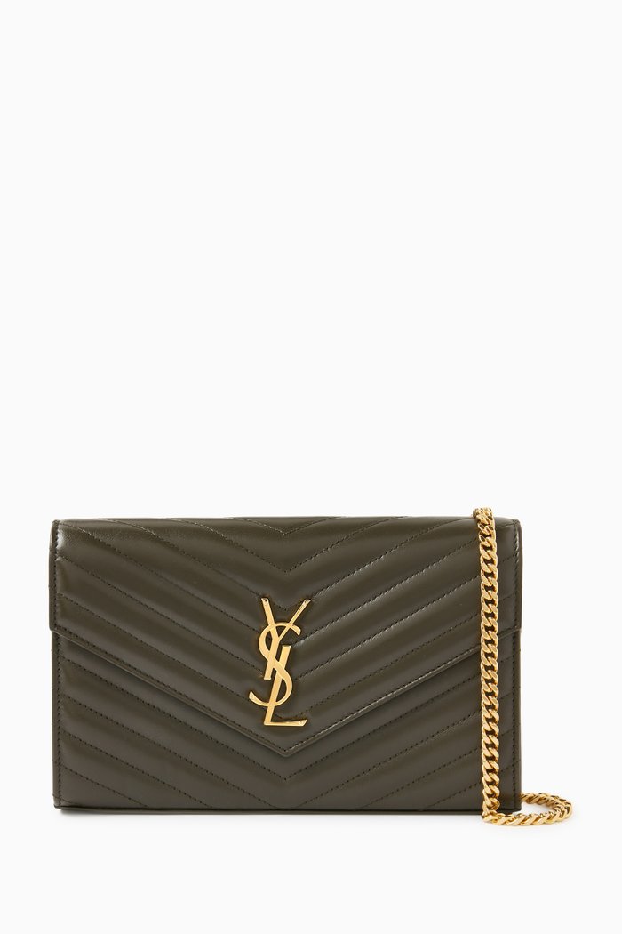 

Cassandre Matelassé Envelope Chain Wallet in Lambskin Leather, Green