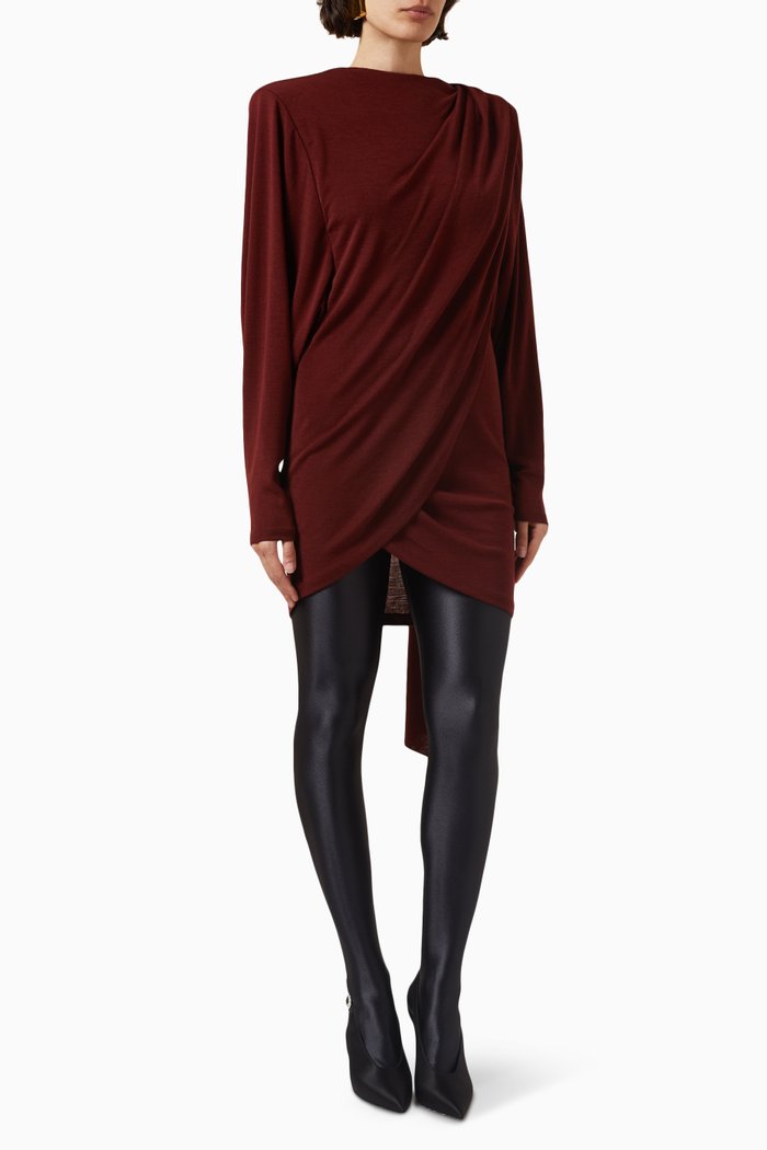 

Draped Mini Dress in Wool-jersey, Red