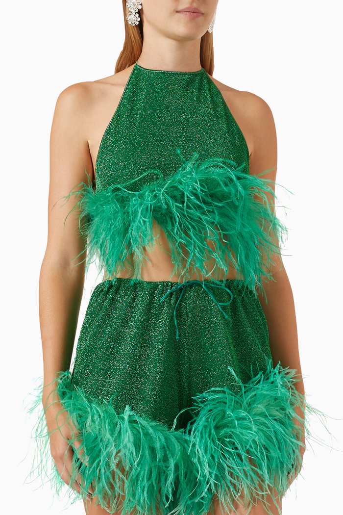

Lumière Plumage Necklace Top in Lurex, Green