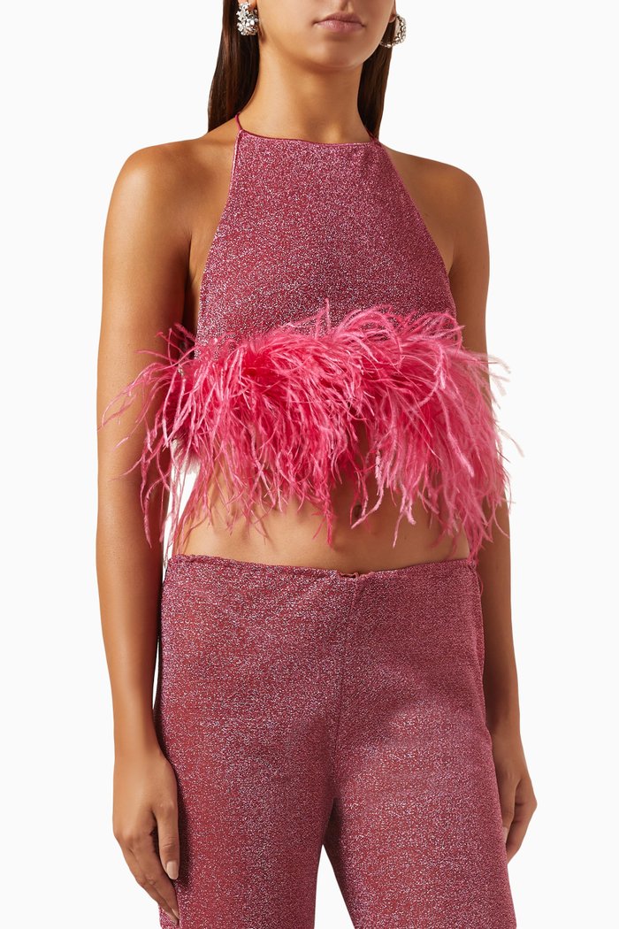 

Lumière Plumage Necklace Top in Lurex, Pink