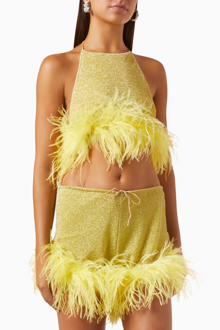 

Lumière Plumage Necklace Top in Lurex, Yellow