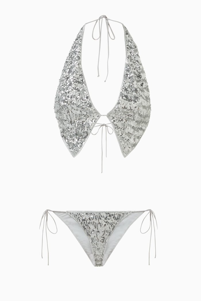 

Paillettes Halterneck Bikini Set, Silver