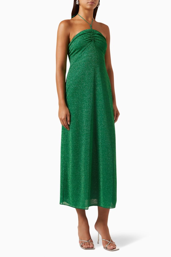 

Lumière Empire Midi Dress in Lurex, Green