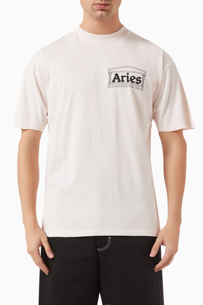 Temple Logo Print T-shirt in Cotton, Pink