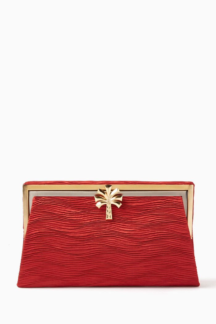 

Grace Palm Waves Clutch in Viscose, Red