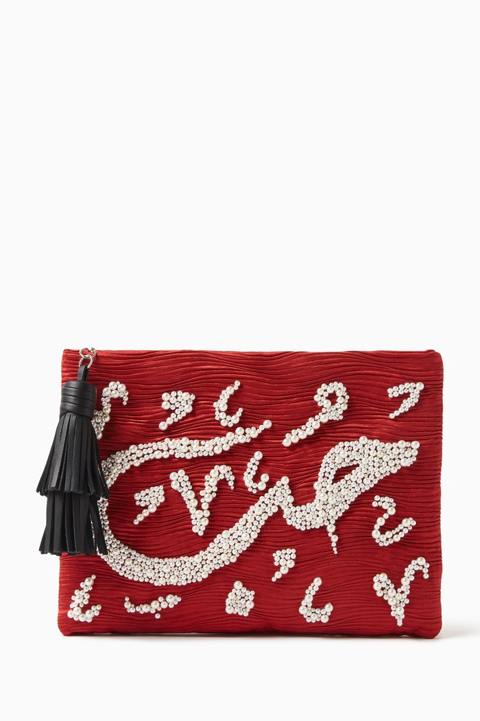 Hobb Calligraphy Pouch in Viscose, Red