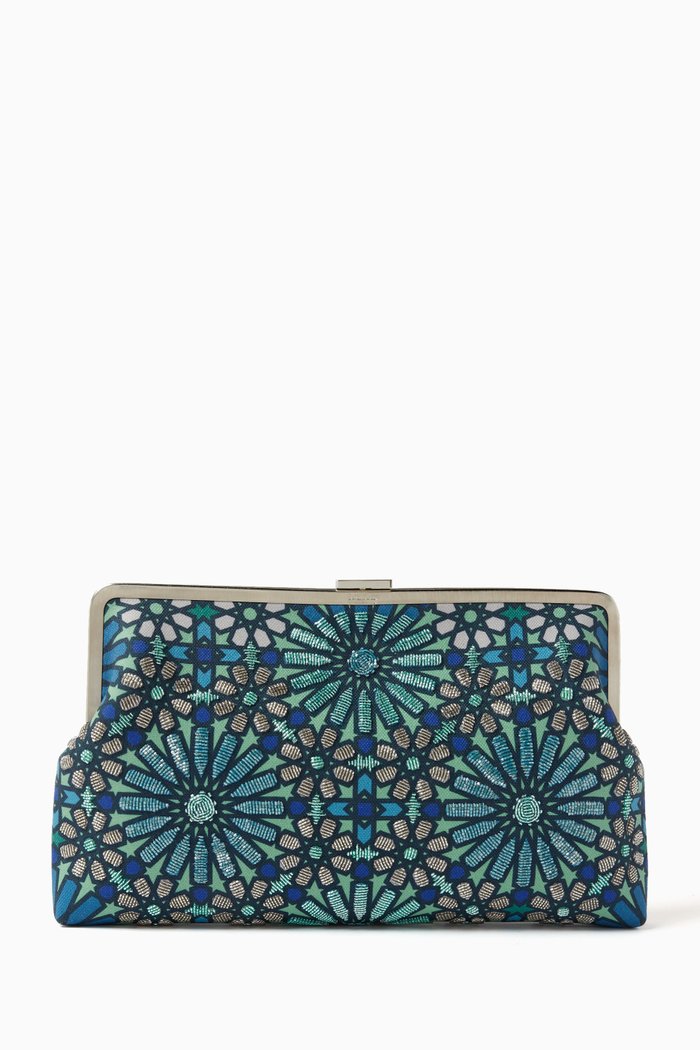 

Moroccan Beaded Clutch in Canvas, Blue